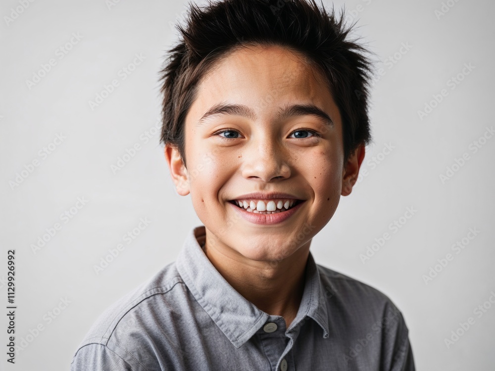 A boy wearing a casual shirt smiling, studio portrait- boy model photography A boy wearing a casual shirt smiling, studio portrait- boy model photography