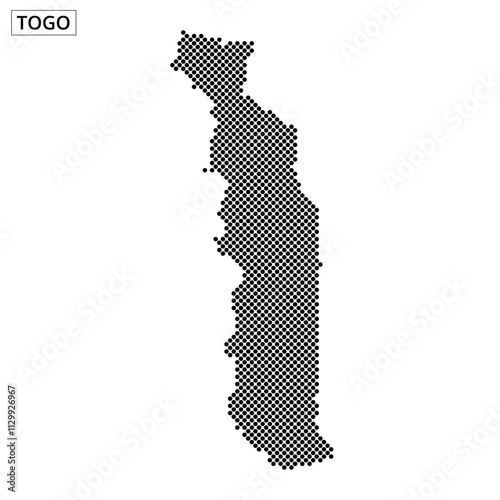 Togo outlined in dotted pattern highlighting its geographical shape and boundaries