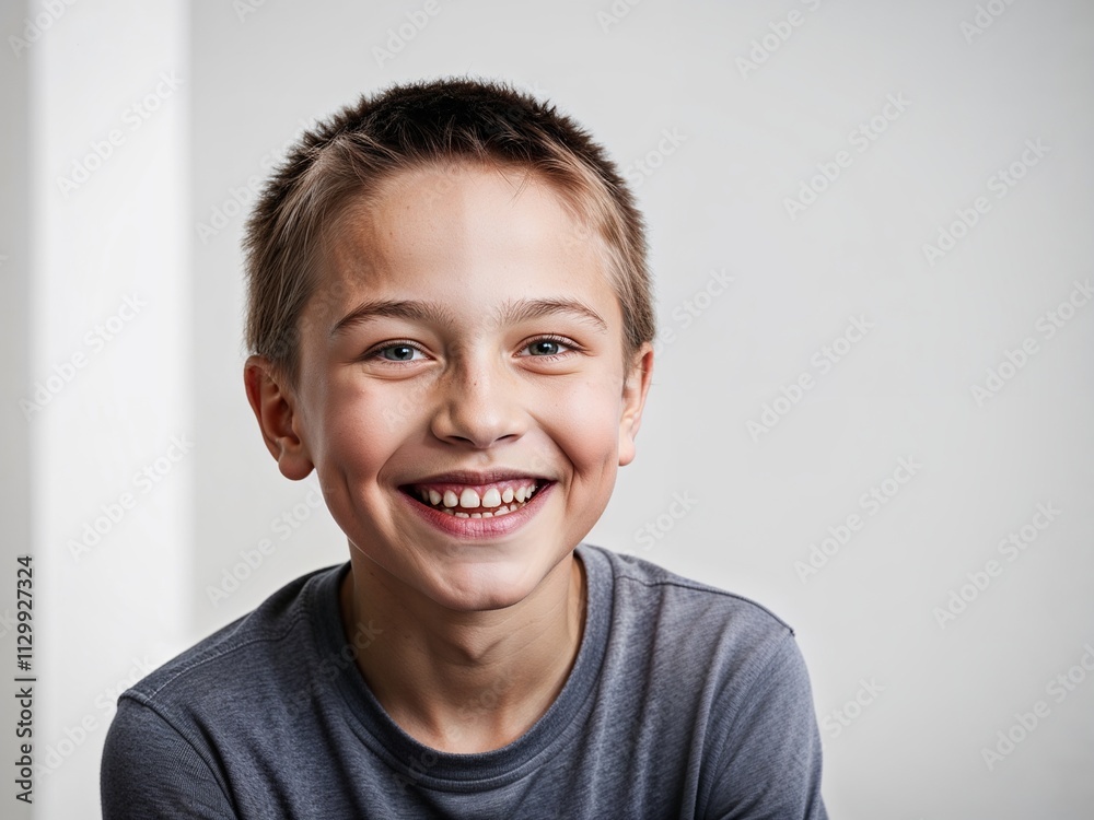 A boy wearing a casual shirt smiling, studio portrait- boy model photography