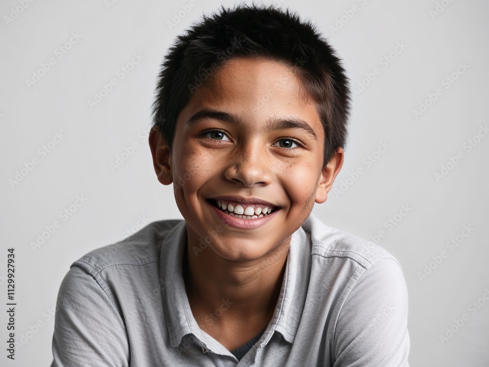 A boy wearing a casual shirt smiling, studio portrait- boy model photography A boy wearing a casual shirt smiling, studio portrait- boy model photography