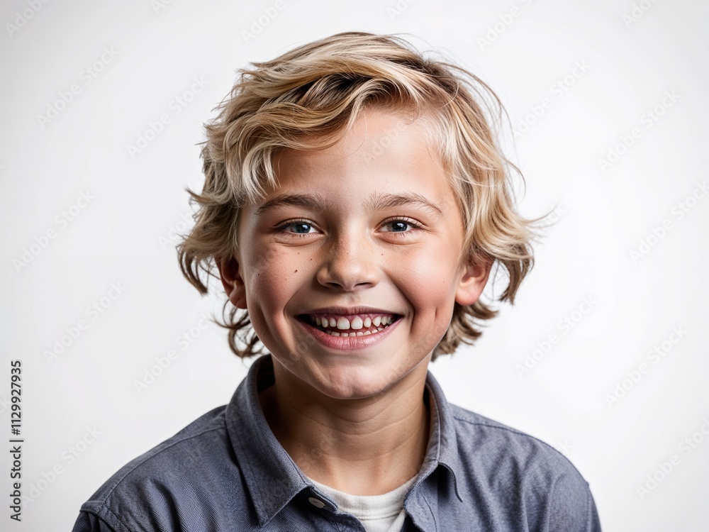 A boy wearing a casual shirt smiling, studio portrait- boy model photography