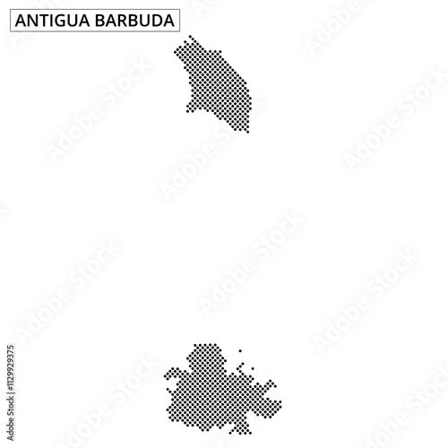 Map outline of Antigua and Barbuda with black dots representing land mass