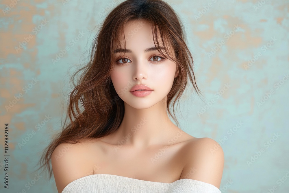 Beauty and skincare portrait of young asian woman with fresh clean skin in fashion photography style Beauty and skincare portrait of young asian woman with fresh clean skin in fashion photography style