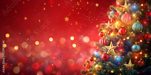 red christmas background decorated with christmas ornaments photo