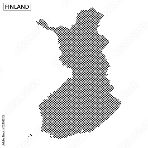 Finland outline map created with a dotted pattern in monochrome style