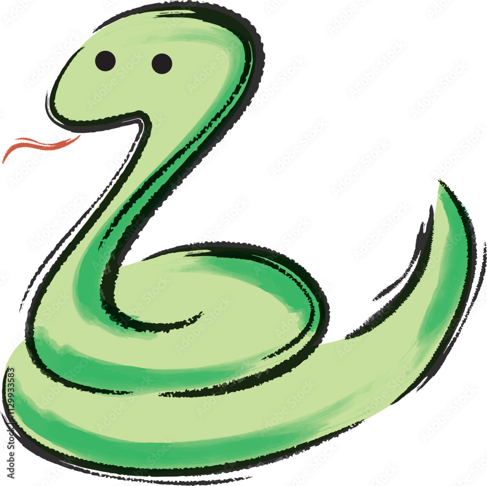 Fototapeta premium シンプルでかわいい水彩風のヘビのイラスト