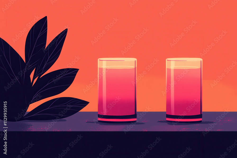 Refreshing drinks in vibrant glasses against warm backdrop