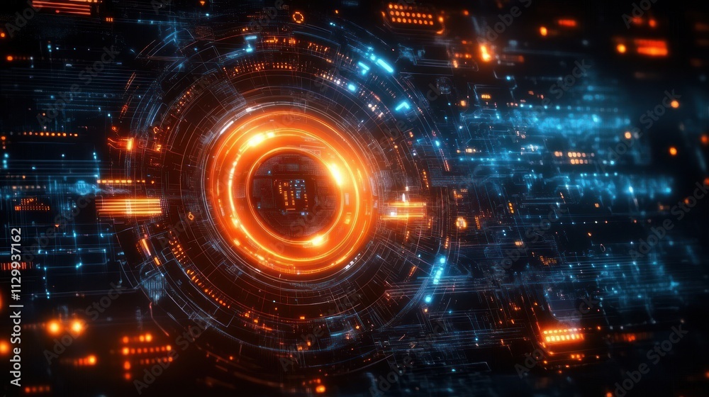 Futuristic Digital Landscape with Glowing Circuits and Cyberpunk Aesthetic