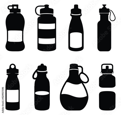 Collection of Black Silhouette Water Bottles and Drink Containers