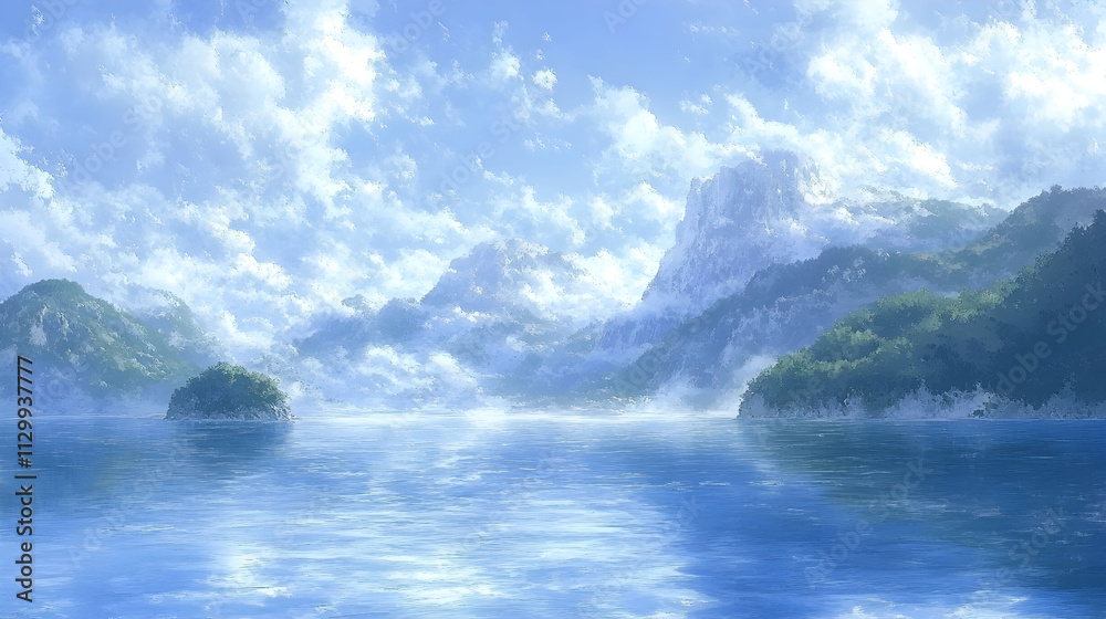 Obraz premium Serene Landscape of Mountains and Calm Waters