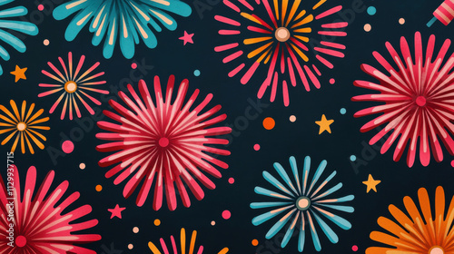 Colorful fireworks burst against dark background, creating festive atmosphere