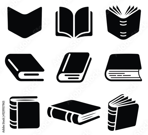 Vector icons of various books in different positions