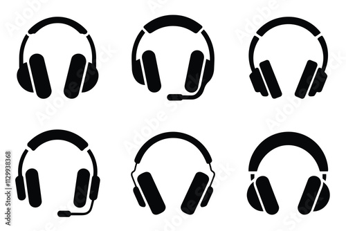Set of headphone icons in various shapes. isolated vector on white background.