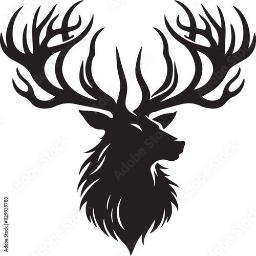 A regal stag head silhouette with majestic antlers vector black