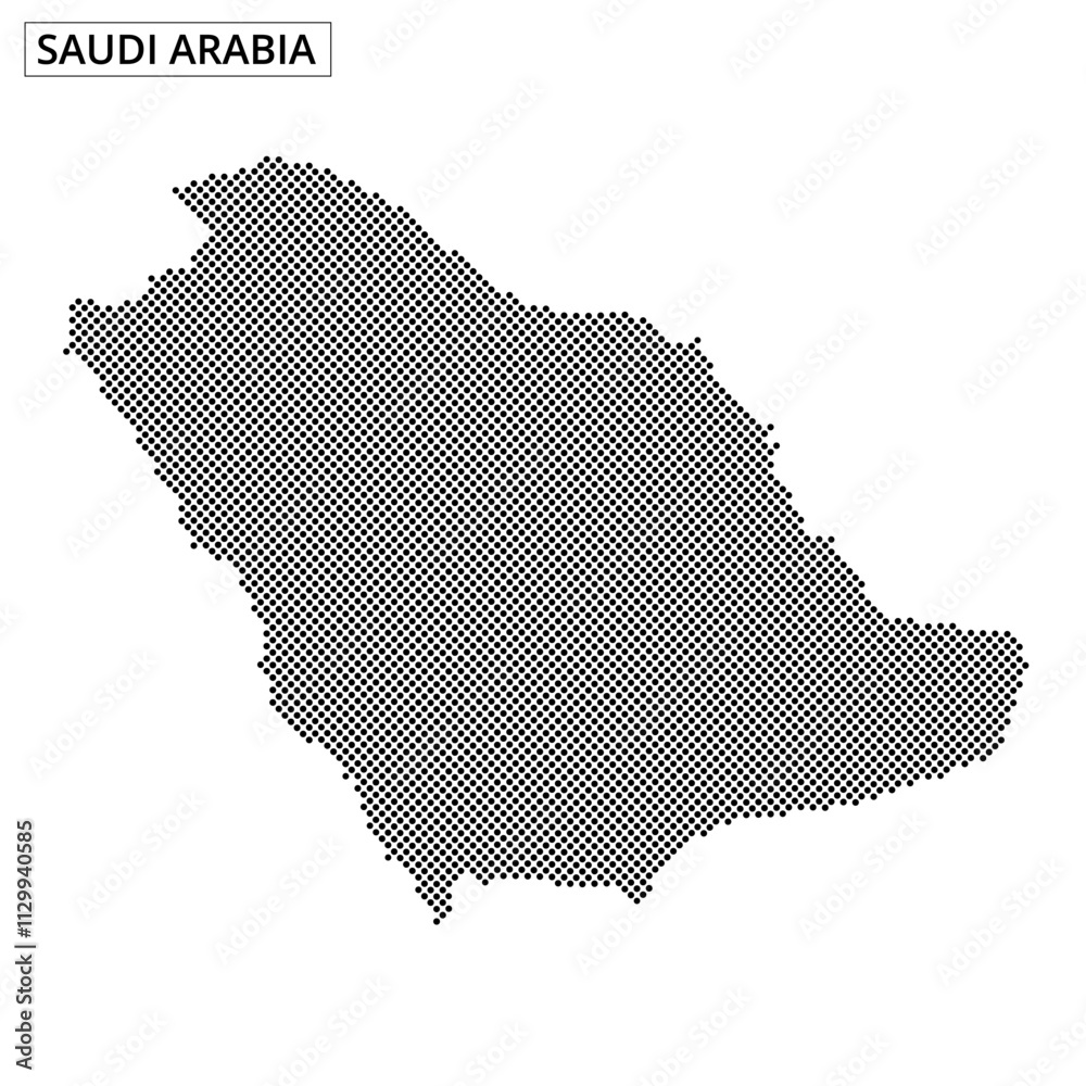 Map outline of Saudi Arabia with dotted pattern and abstract design elements Map outline of Saudi Arabia with dotted pattern and abstract design elements