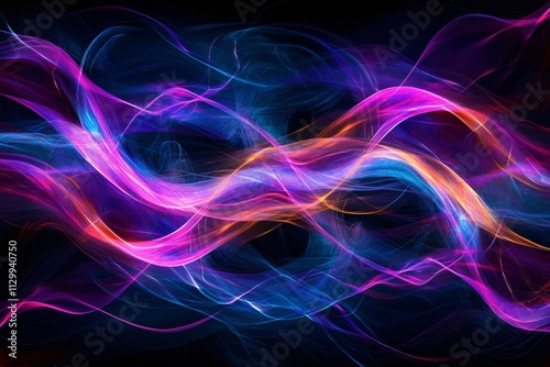 Abstract Colorful Light Waves in Motion on Dark Background