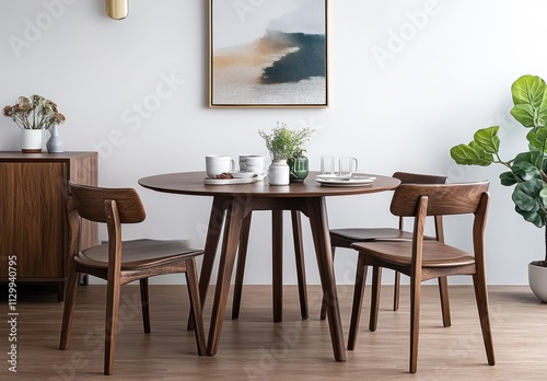 Modern Dining Room with Wooden Table and Chairs