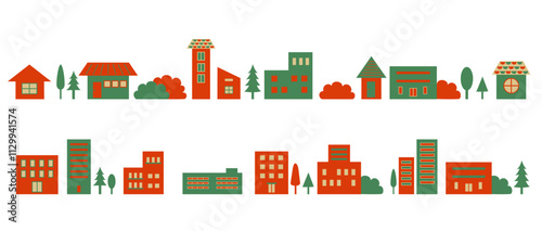 シンプルなクリスマス色の街並みセット