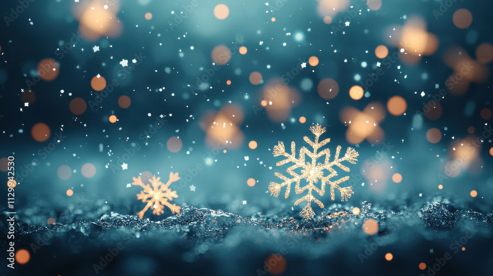 Cheerful snowflakes glowing with radiant frosty textures in winter Cheerful snowflakes glowing with radiant frosty textures in winter