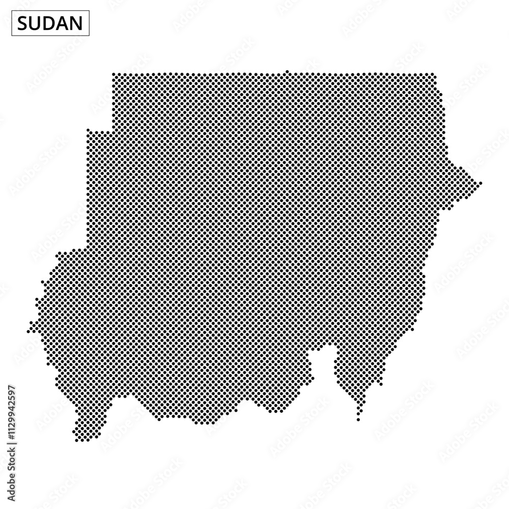 Fototapeta premium Map of Sudan represented in a unique dot pattern design showcasing its geography