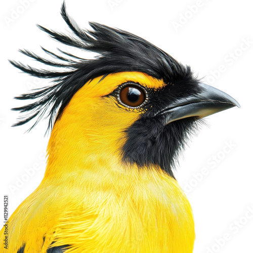 Close-up of a yellow-billed hornbill with vibrant feathers and a striking beak perched on a branch in the wild photo