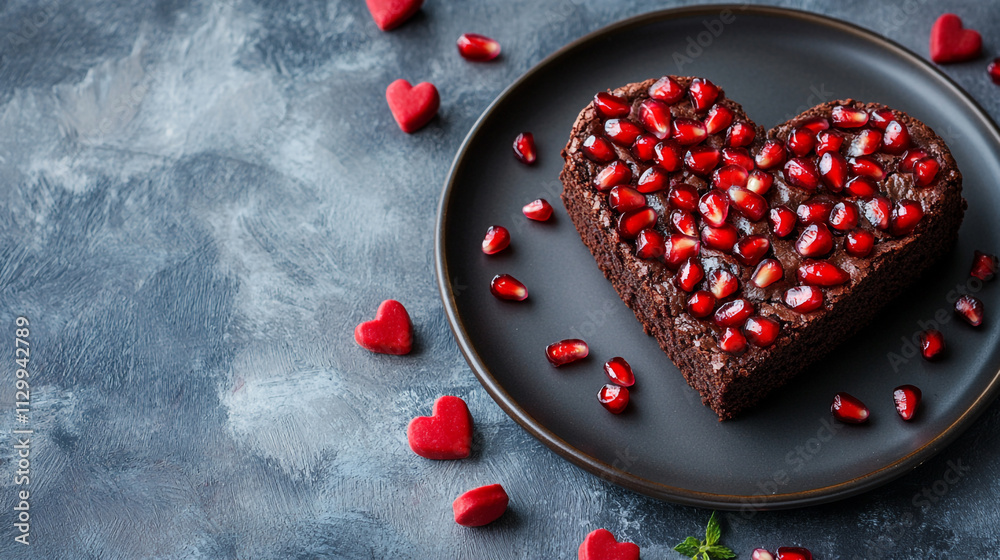 Heart-shaped chocolate cake topped with pomegranate seeds for Valentine's Day! Heart-shaped chocolate cake topped with pomegranate seeds for Valentine's Day!