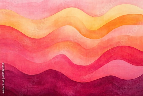 Abstract Waves in Warm Pink, Yellow, and Red Tones on Canvas