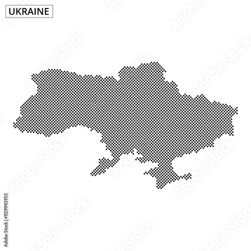 Ukraine outline map filled with dot pattern showcasing geographical features clearly