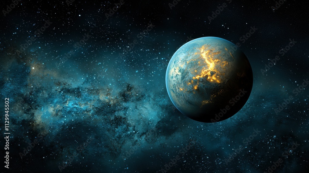 Fototapeta premium Exploring the mysterious exoplanet a high-resolution image of a celestial body outer space digital art cosmic environment aerial view unique phenomena