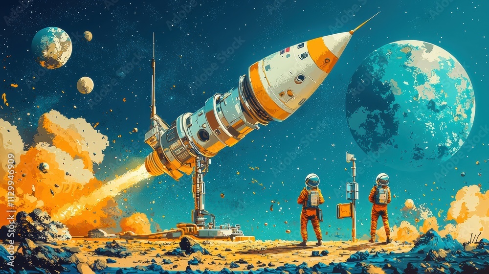 Naklejka premium Launching a message capsule into deep space a team's journey beyond earth science exploration and the infinite