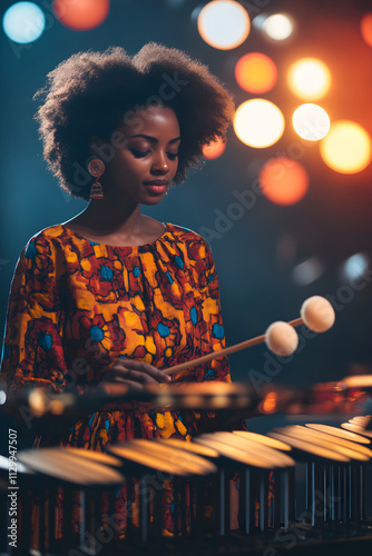 A Passionate Xylophonist Preparing for a Captivating Performance Under the Spotlight, Ready to Enchant the Audience with Melodious Rhythms photo