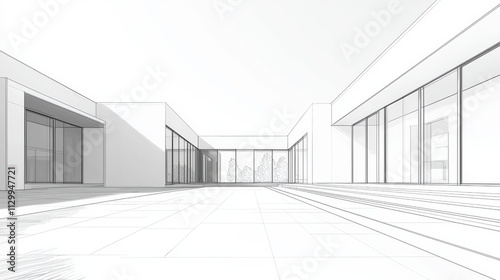 Minimal, single-line buildingscape silhouette, simple and clean outlines of buildings, void clutter, clean, transparent non-distracting , no excessive detail, white color,  photo