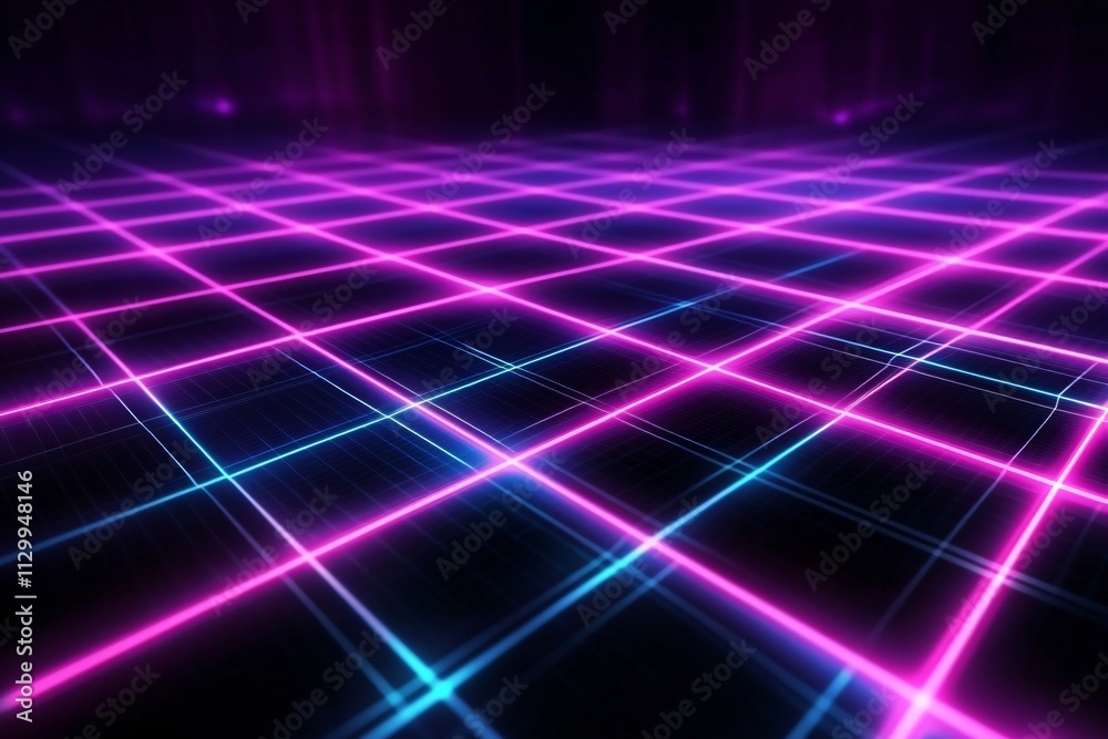 Futuristic Neon Grid with Blue and Pink Light Effects in Dark Space Futuristic Neon Grid with Blue and Pink Light Effects in Dark Space
