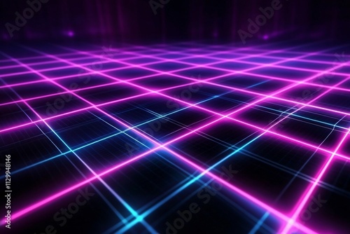 Futuristic Neon Grid with Blue and Pink Light Effects in Dark Space