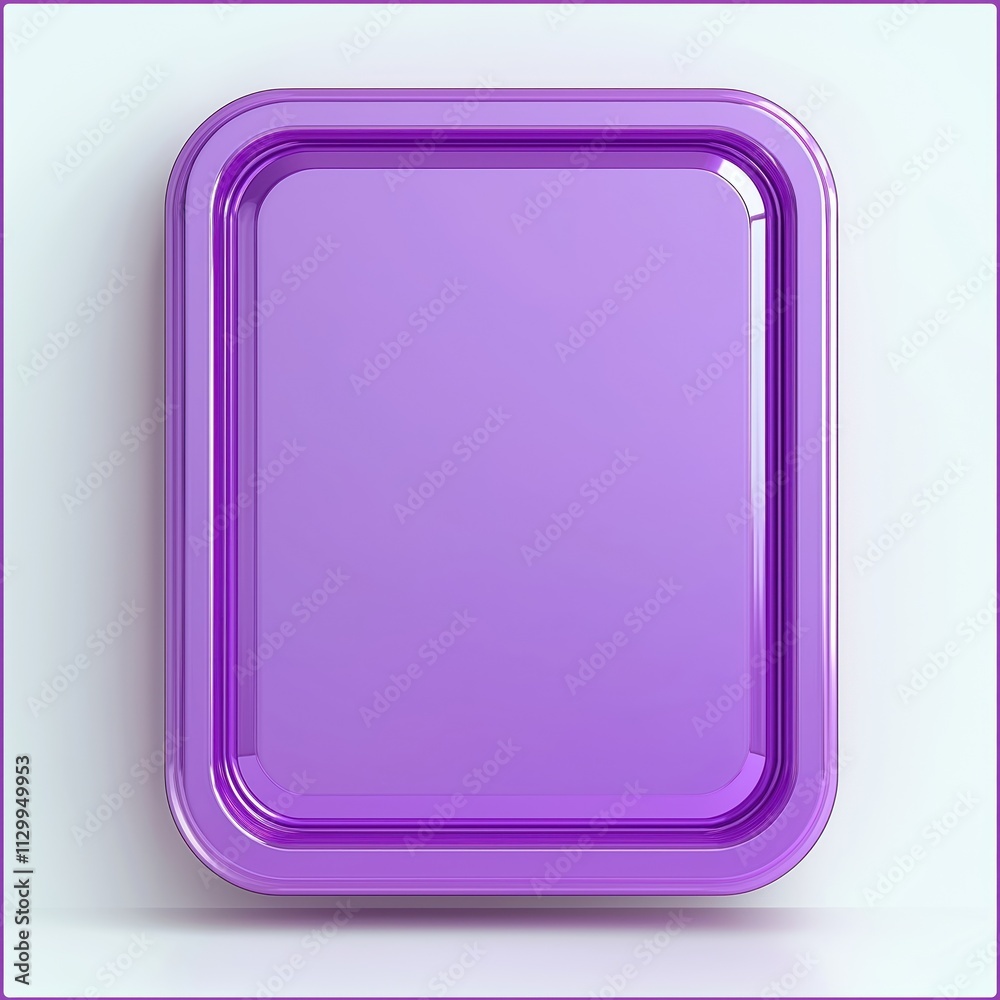 Violet square button with round corners. Modern design. Blank app icon. Tech interface element. 3D rendering on white background. Suitable for mobile app design. Useful for app UI design. Purple Violet square button with round corners. Modern design. Blank app icon. Tech interface element. 3D rendering on white background. Suitable for mobile app design. Useful for app UI design. Purple