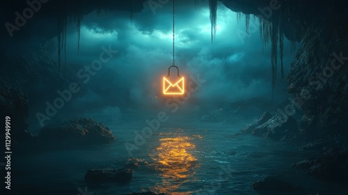 Fishing Hook Email Icon Warning Dangers of Phishing Scams and Cyber Threats