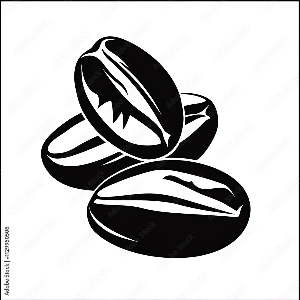 Stylish silhouette icon features three coffee beans, presented in a monochrome design with minimalist strokes emphasizing their unique shapes and forms Stylish silhouette icon features three coffee beans, presented in a monochrome design with minimalist strokes emphasizing their unique shapes and forms