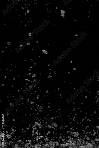 Ice, snow, broken ice, glass, granules, texture, texture, material, black background, overlay, color, broken glass, splash, explosion, graphics, beverage, soda, cola, juice, liquor, cocktail.
