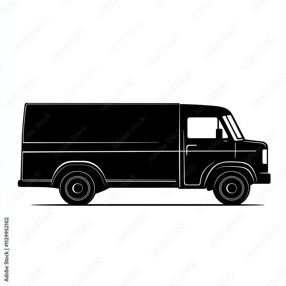 A black and white silhouette features a delivery van created using minimalist stroke lines, capturing an abstract and modern design aesthetic in transportation A black and white silhouette features a delivery van created using minimalist stroke lines, capturing an abstract and modern design aesthetic in transportation