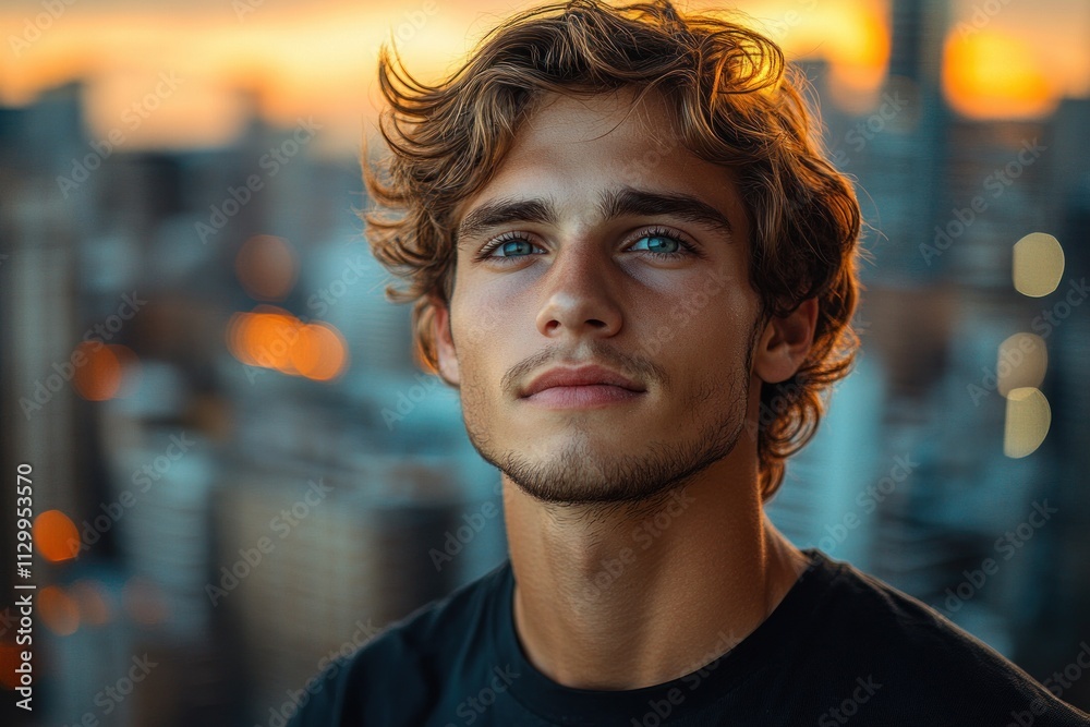 urban fashion portrait of a young male model in a black t-shirt on the city street urban fashion portrait of a young male model in a black t-shirt on the city street