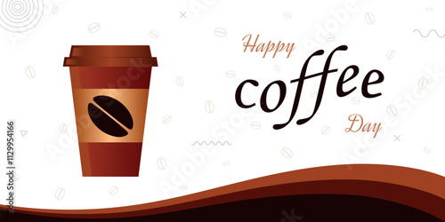 Coffee cup banner, brown background, beverage template for shops, cappuccino, Americano, espresso, mocha, latte