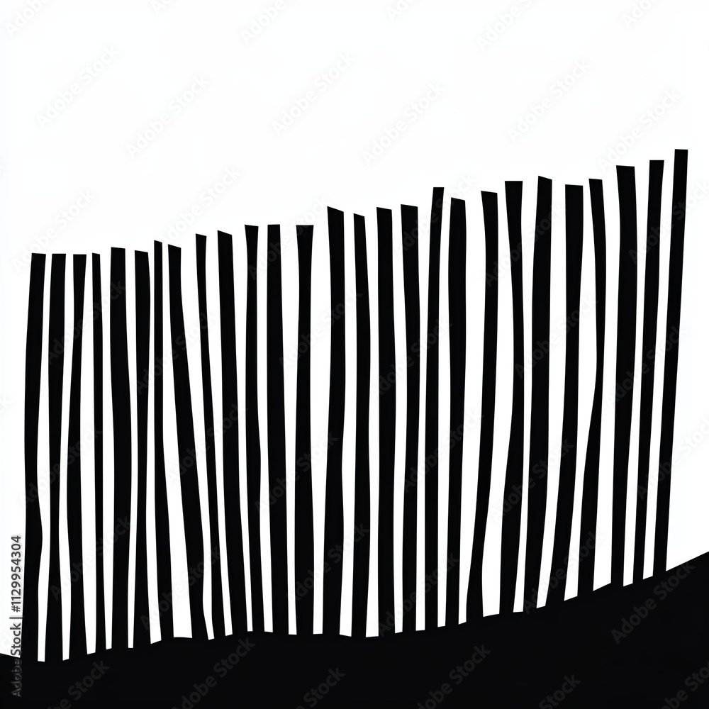 This artwork features a minimalist black and white silhouette of a fence created with stroke lines, providing an abstract and modern aesthetic suitable for diverse settings This artwork features a minimalist black and white silhouette of a fence created with stroke lines, providing an abstract and modern aesthetic suitable for diverse settings