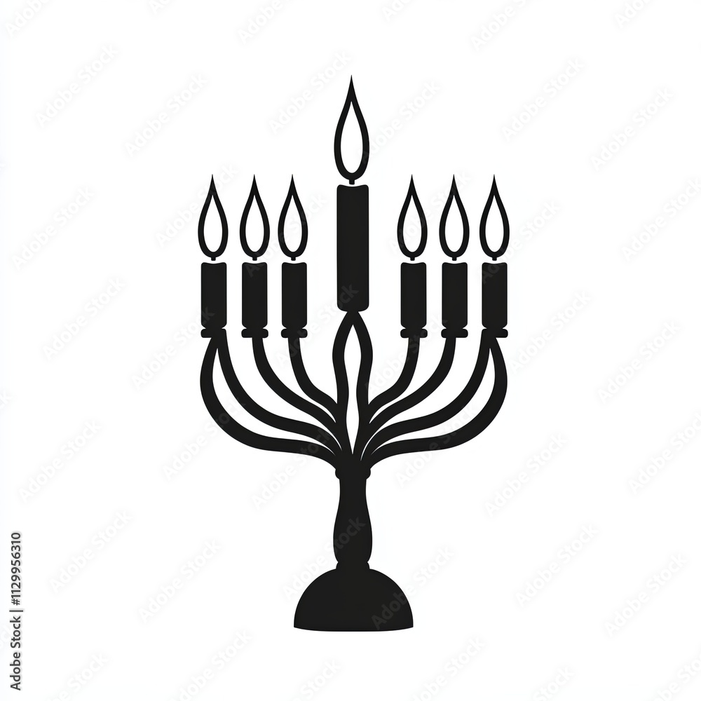 Black and white silhouette illustrates a Hanukkah menorah, showcasing elegant lines and a modern aesthetic suitable for festive celebrations and decor Black and white silhouette illustrates a Hanukkah menorah, showcasing elegant lines and a modern aesthetic suitable for festive celebrations and decor