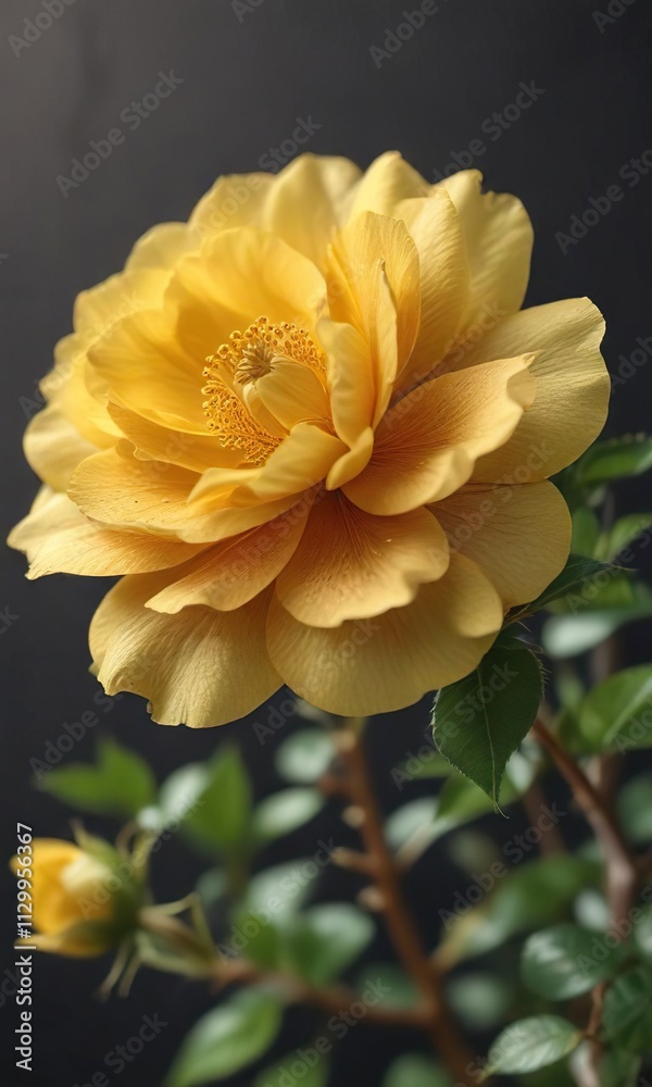 Vibrant wild rose with intricate yellow filaments captured in macro shot, plant, floral Vibrant wild rose with intricate yellow filaments captured in macro shot, plant, floral
