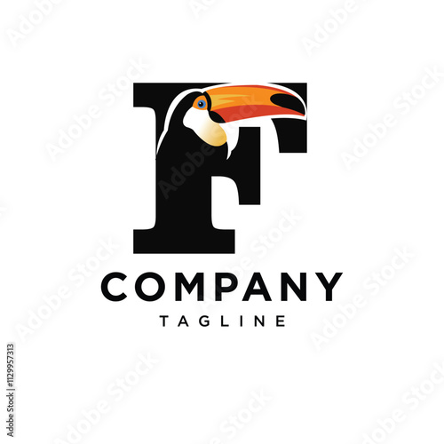 Letter F Toucan Logo Icon Vector