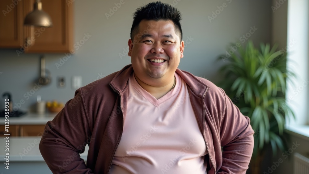 Smiling Gentleman in Cozy Indoor Kitchen Setting Enjoying a Moment of Joy During a Sunny Afternoon Smiling Gentleman in Cozy Indoor Kitchen Setting Enjoying a Moment of Joy During a Sunny Afternoon