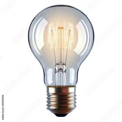 Illuminated light bulb showing inner filament on transparent background photo