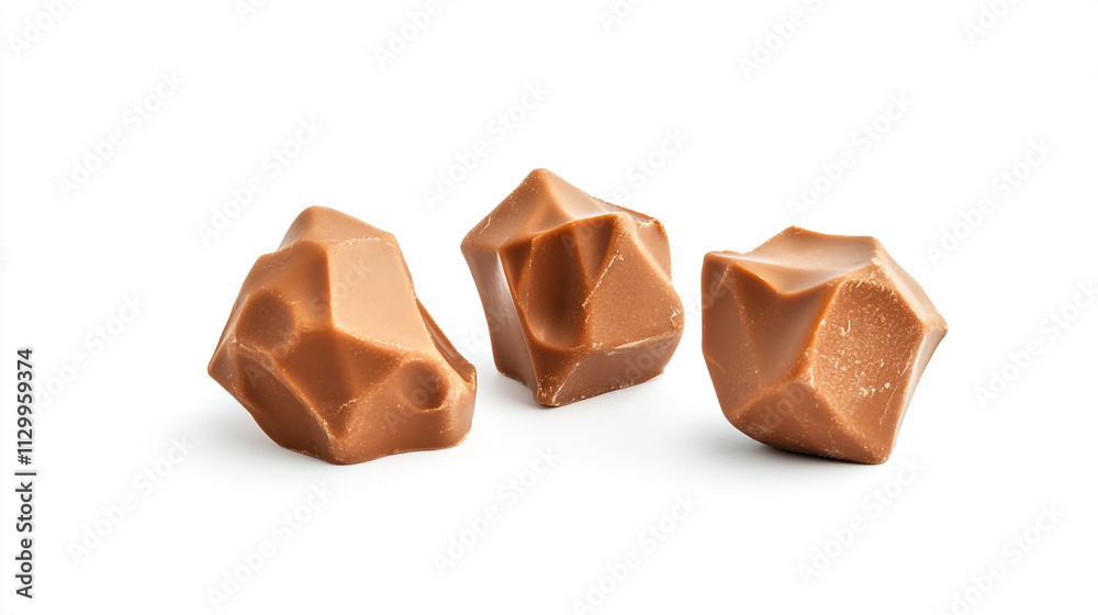 Unique chocolate shapes displayed on a plain background ready for indulgence Unique chocolate shapes displayed on a plain background ready for indulgence