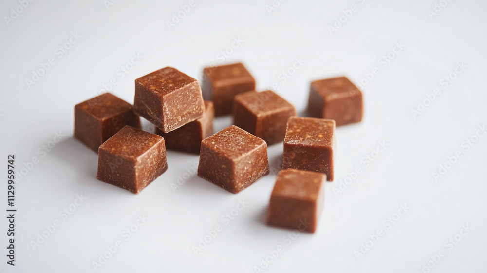 Brown sugar cubes arranged on a white surface for baking and cooking preferences Brown sugar cubes arranged on a white surface for baking and cooking preferences