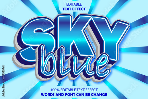 sky blue editable text effect 3d